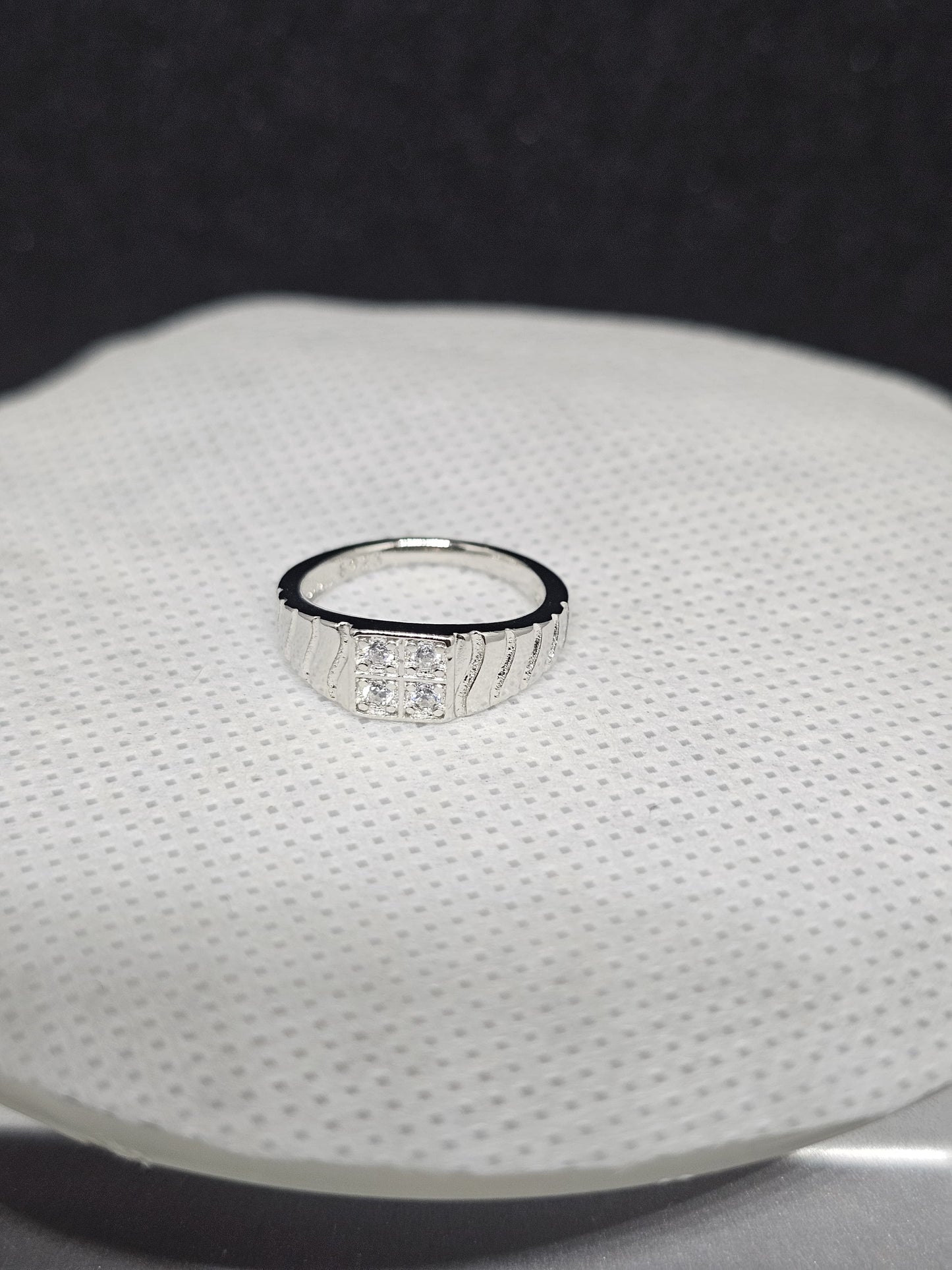 Bold Silver Unisex Band Ring with Geometric CZ Setting