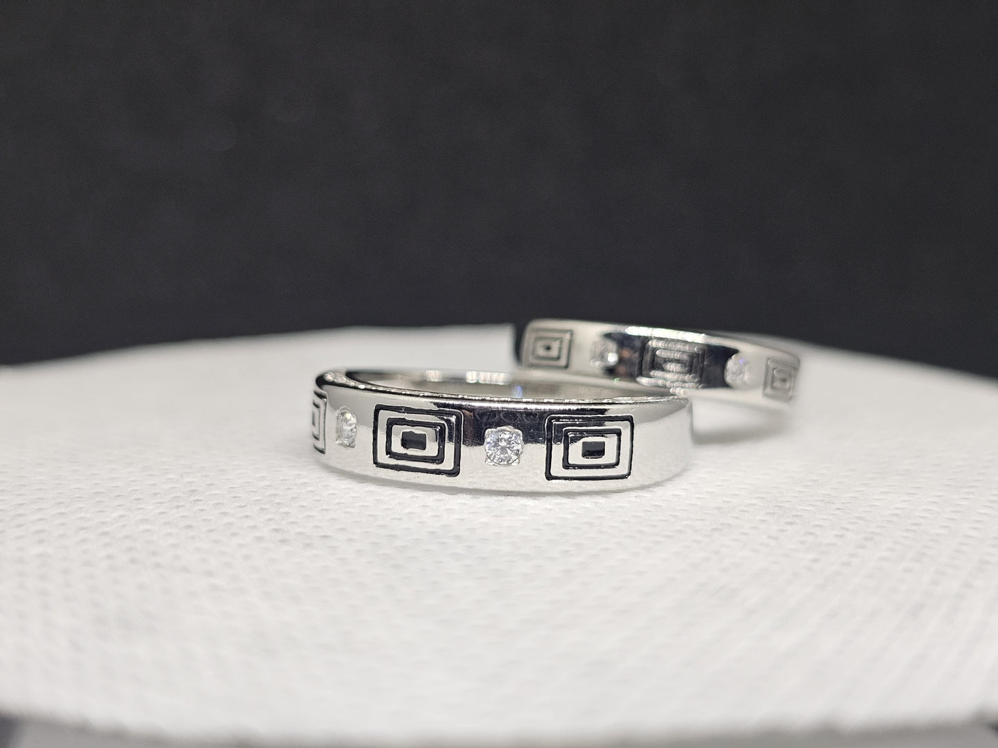 Urban Edge Silver Couple Rings with Cubic Zirconia(CZ) Stones
