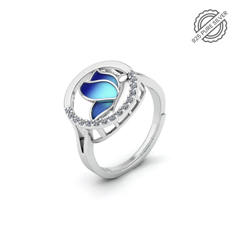 Pure 92.5 Silver Butterfly Feeding Diamond Ring For Women
