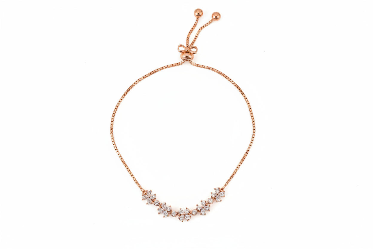 Women’s Rose Gold Floral Bloom Adjustable Slider Bracelet