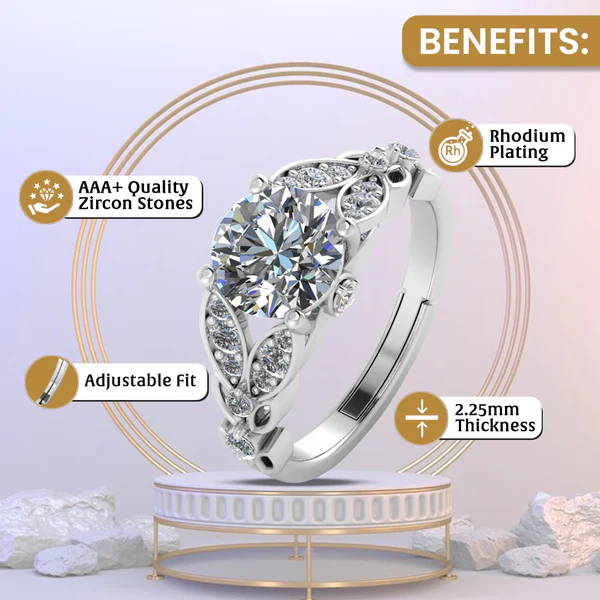 Pure Sterling Silver Solitaire Engagement Bloom Ring