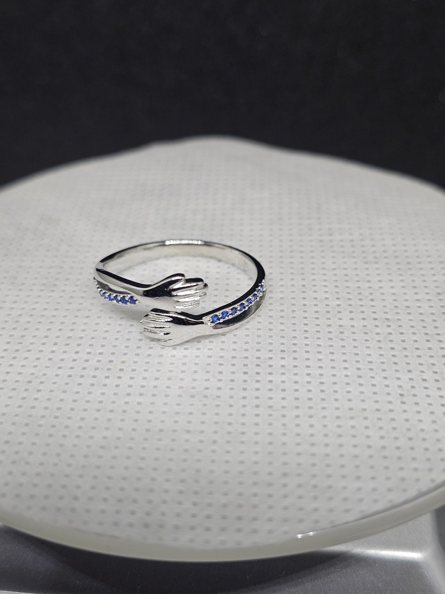 Pure Silver Hug Ring with Blue Stones