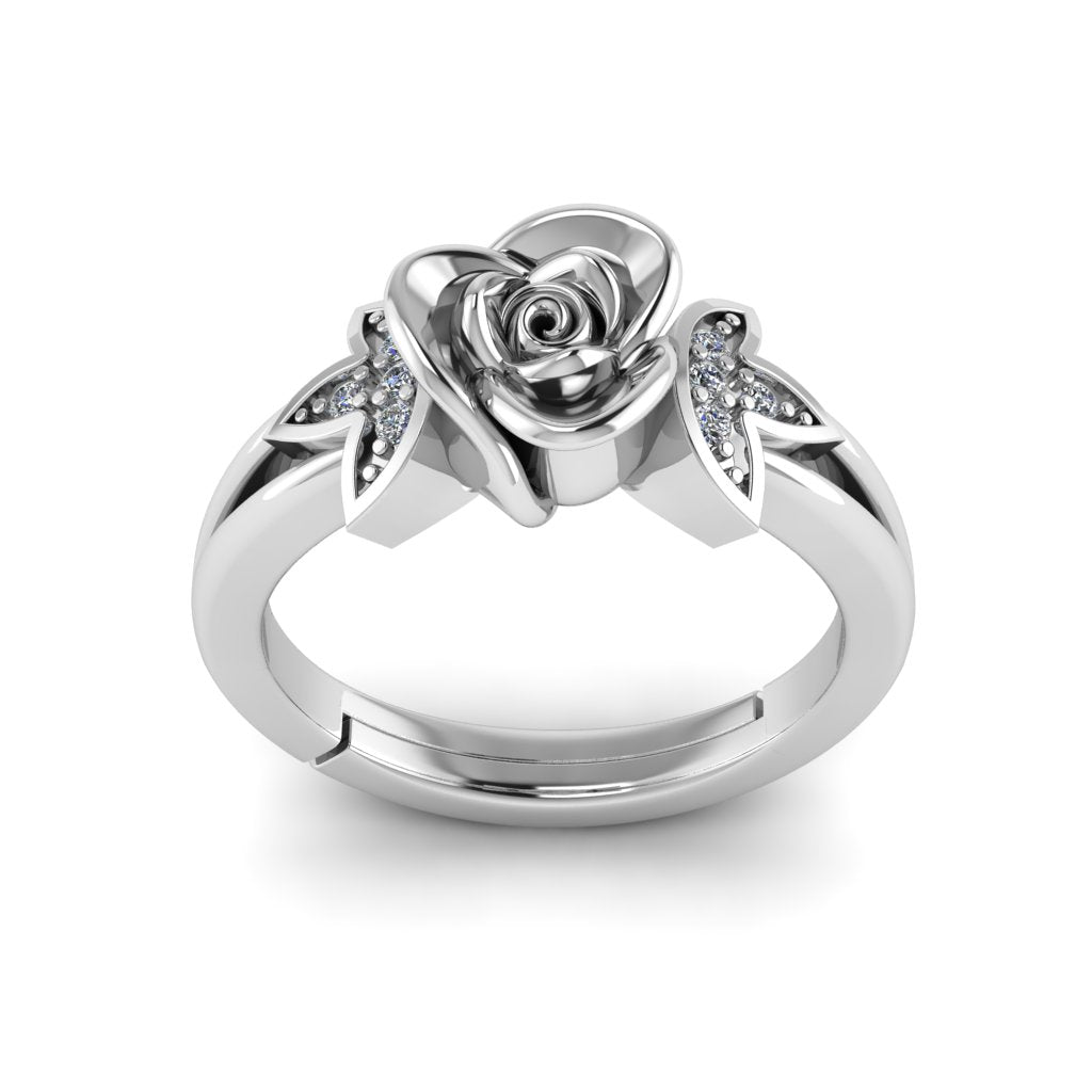 Designer Rose With Leaf Ring