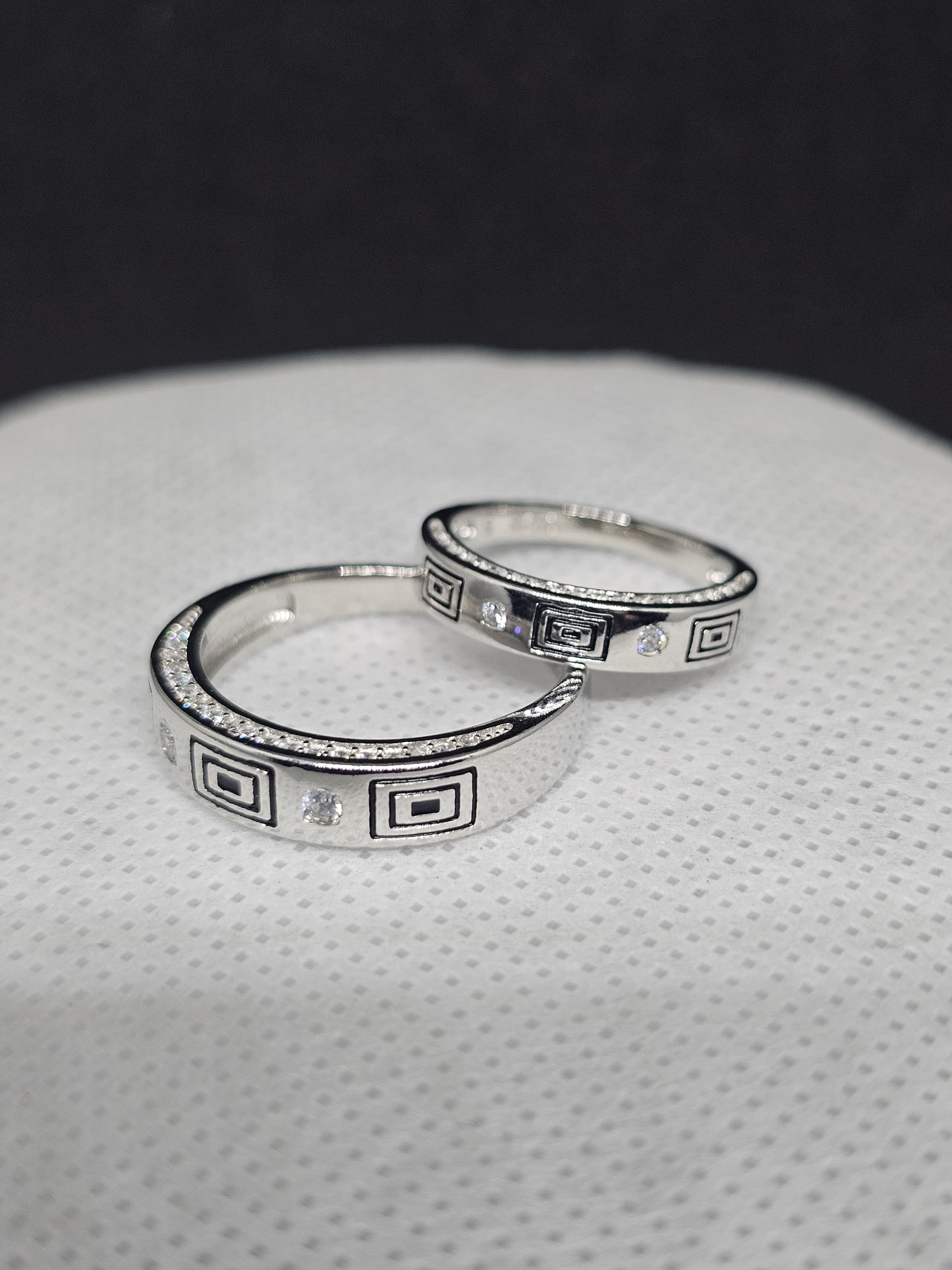 Urban Edge Silver Couple Rings with Cubic Zirconia(CZ) Stones