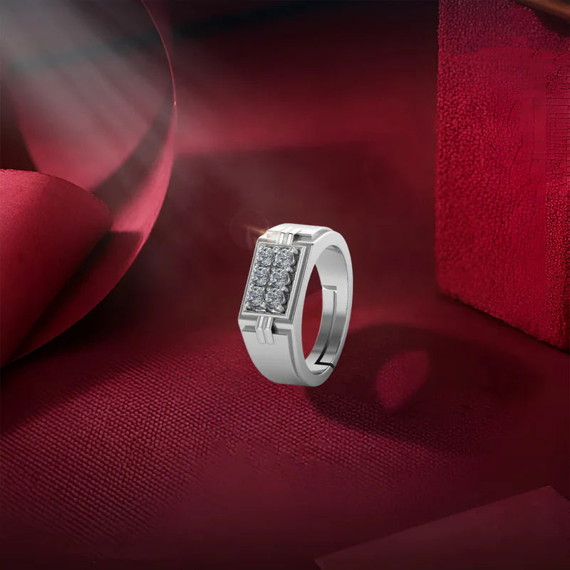 925 Sterling Silver Men's Ring with 9 CZ Stones – Bold Grid Design for Modern Elegance