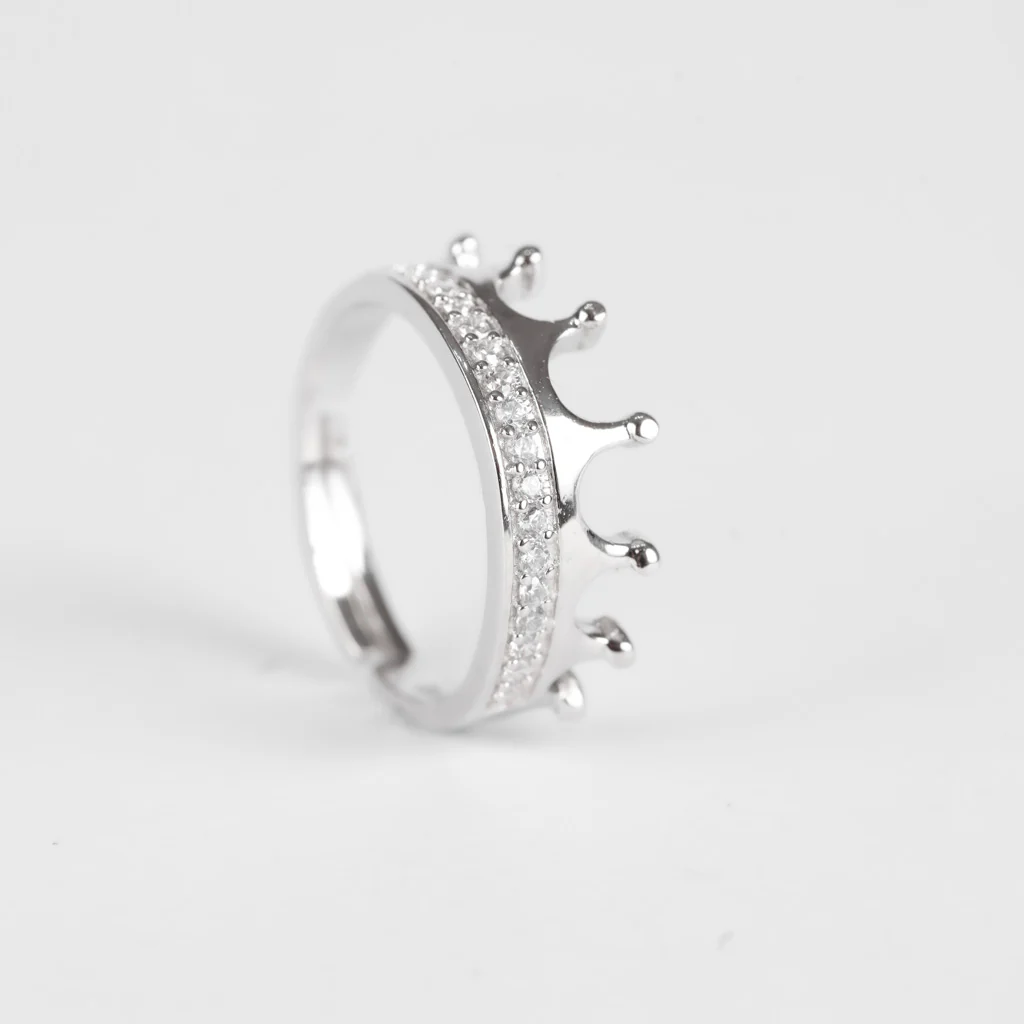 Pure Sterling SIlver Crown Ring - Adjustable Zircon Princess Tiara Ring