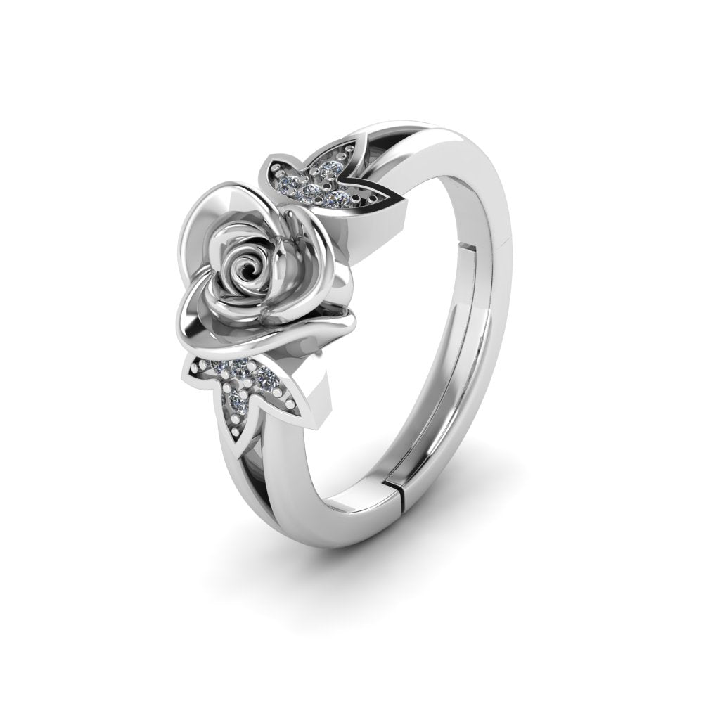 Designer Rose With Leaf Ring