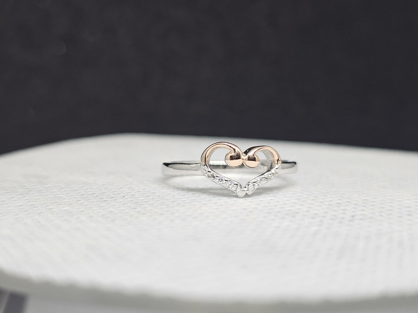Love Loop" Silver Ring with Rose Gold Heart & CZ Stones