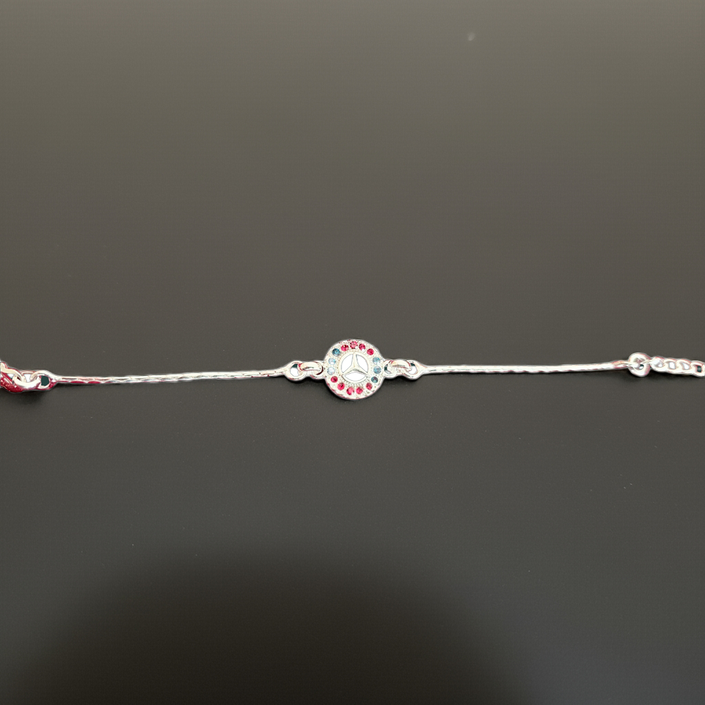Silver Benz Emblem Bracelet with Stones