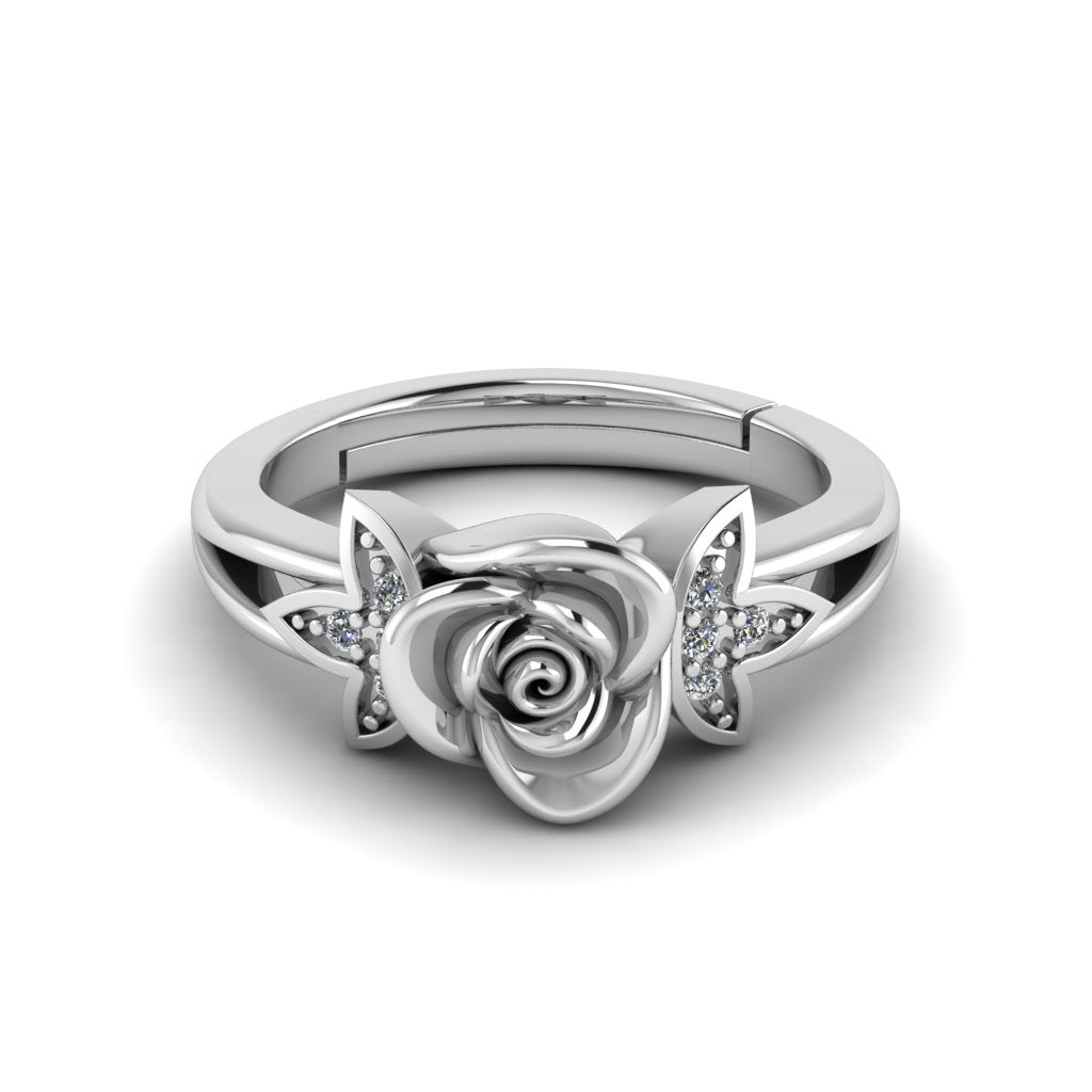 Designer Rose With Leaf Ring