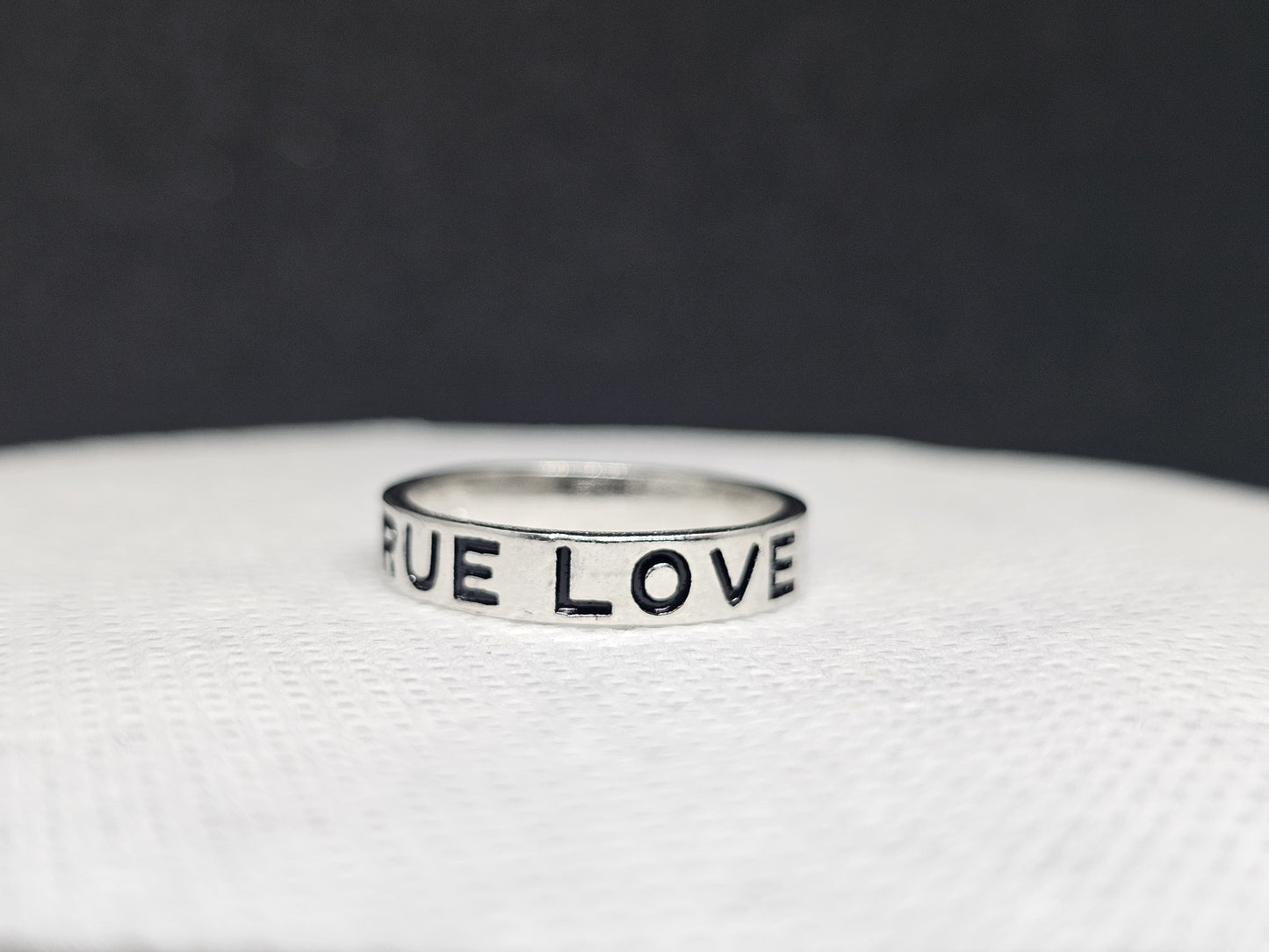 "True Love" Engraved Sterling Silver Band Ring -SilverCarats