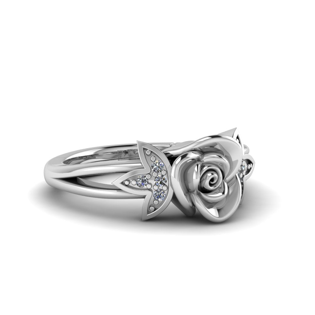 Designer Rose With Leaf Ring