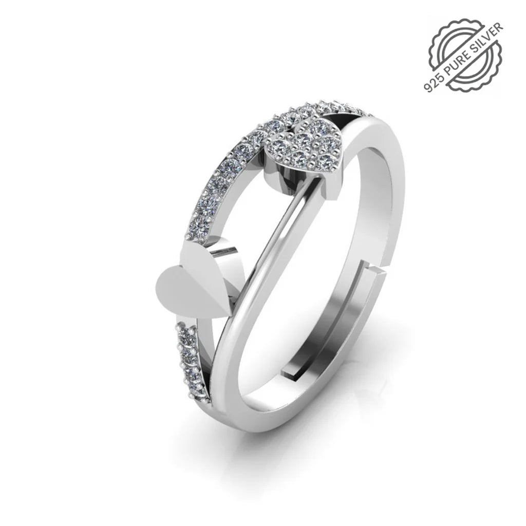92.5 Sterling Silver Adjustable Dual Heart Magic Ring