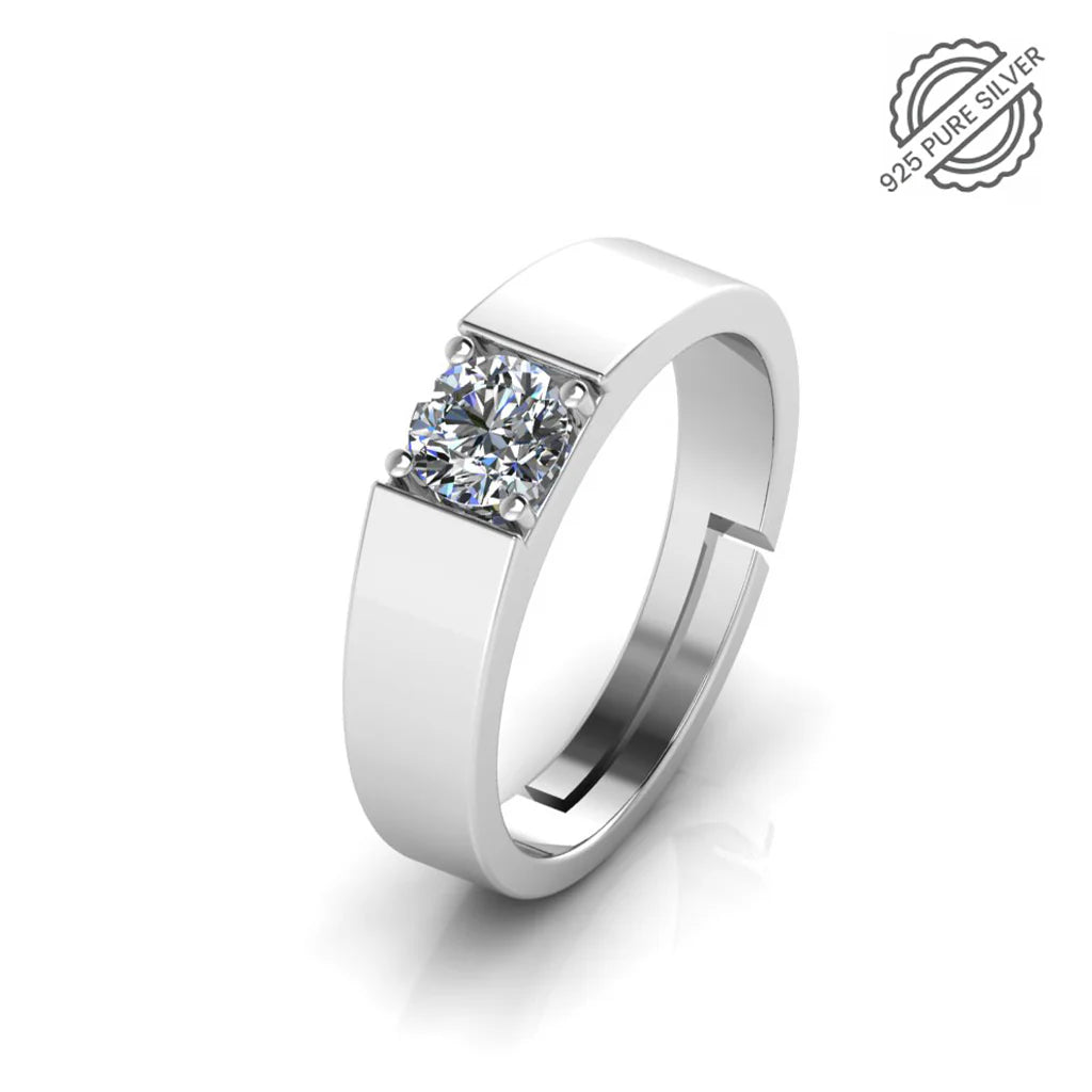 925 Sterling Silver Solitaire Men's Ring with Brilliant CZ Stone – Classic & Elegant Design