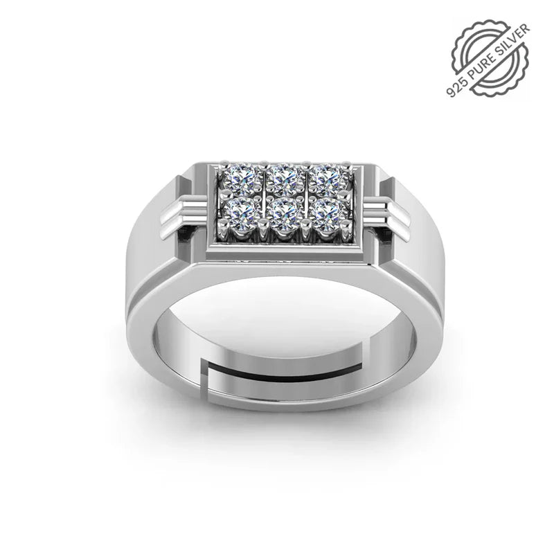925 Sterling Silver Men's Ring with 9 CZ Stones – Bold Grid Design for Modern Elegance