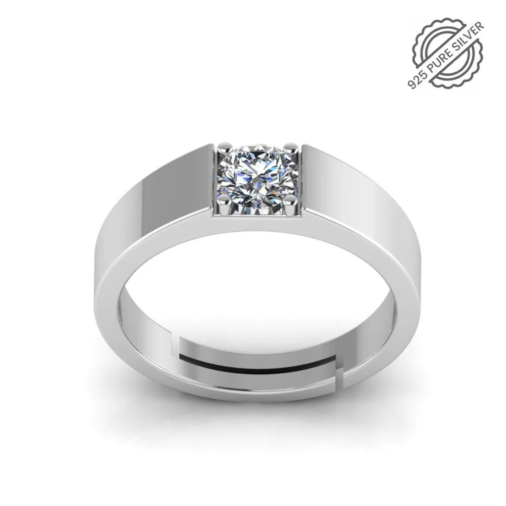 925 Sterling Silver Solitaire Men's Ring with Brilliant CZ Stone – Classic & Elegant Design