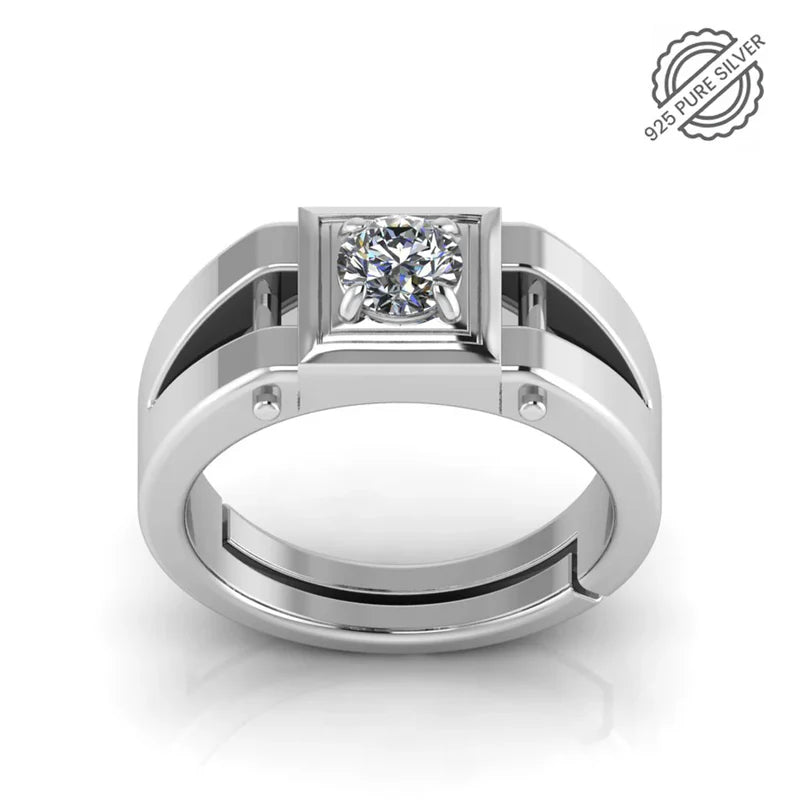925 Sterling Silver Men's Ring with Bold Cut-Out Design & Solitaire CZ Stones