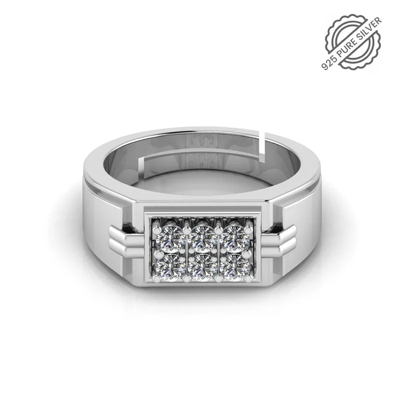 925 Sterling Silver Men's Ring with 9 CZ Stones – Bold Grid Design for Modern Elegance