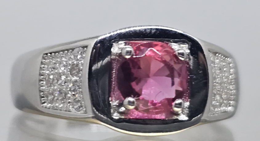 Sterling Silver Ruby & CZ Accent Ring
