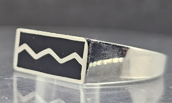 "Urban Edge" Sterling Silver & Black Inlay Ring - Geometric Statement