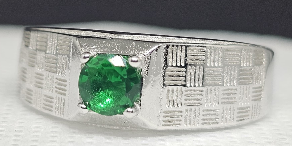 "Emerald Lattice" Men's Sterling Silver Ring
