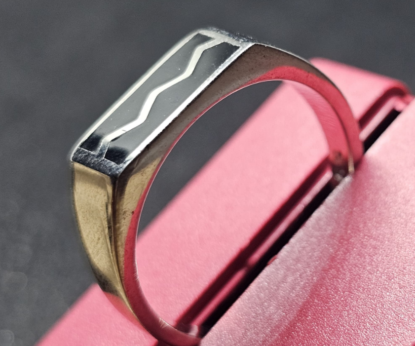 "Urban Edge" Sterling Silver & Black Inlay Ring - Geometric Statement