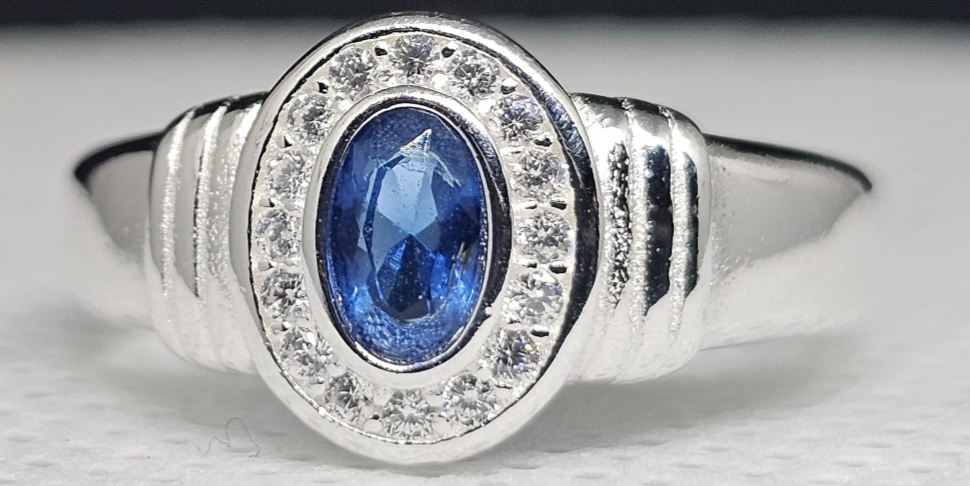 Sterling Silver Sapphire & Cubic Zirconia Halo Ring