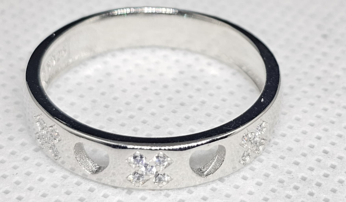 Sterling Silver Cut-Out Cross & Cubic Zirconia Band Ring