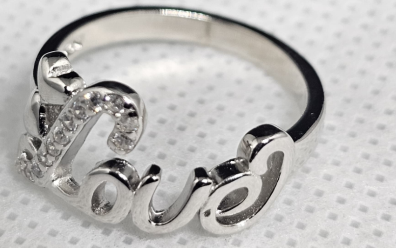 "Love Script" Sterling Silver CZ Ring