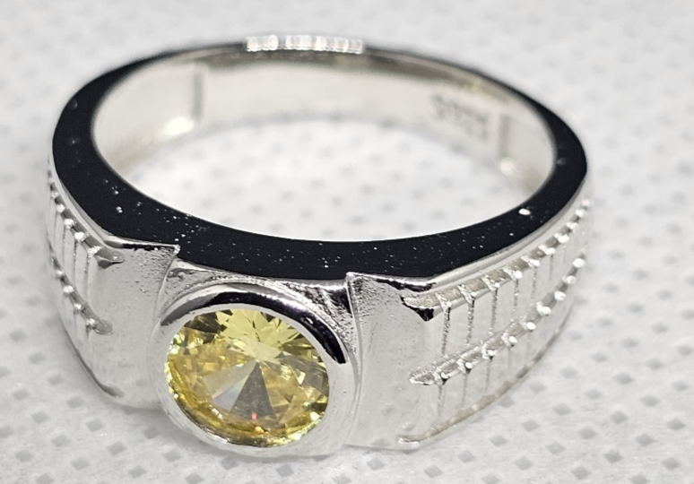 Men's Sterling Silver Yellow CZ Statement Ring