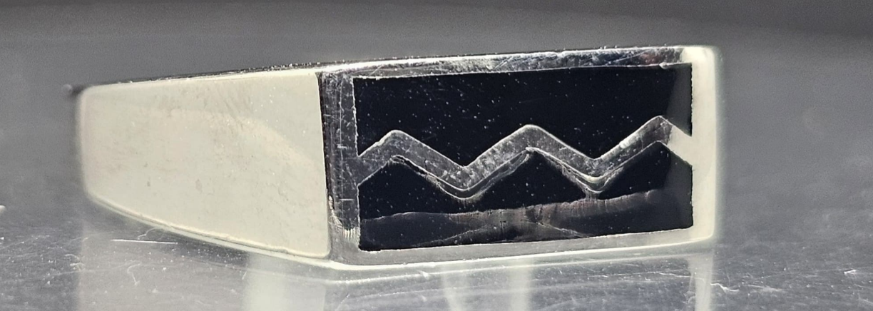 "Urban Edge" Sterling Silver & Black Inlay Ring - Geometric Statement