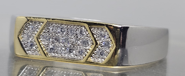 Two-Tone Gold & Sterling Silver Hexagon CZ Ring
