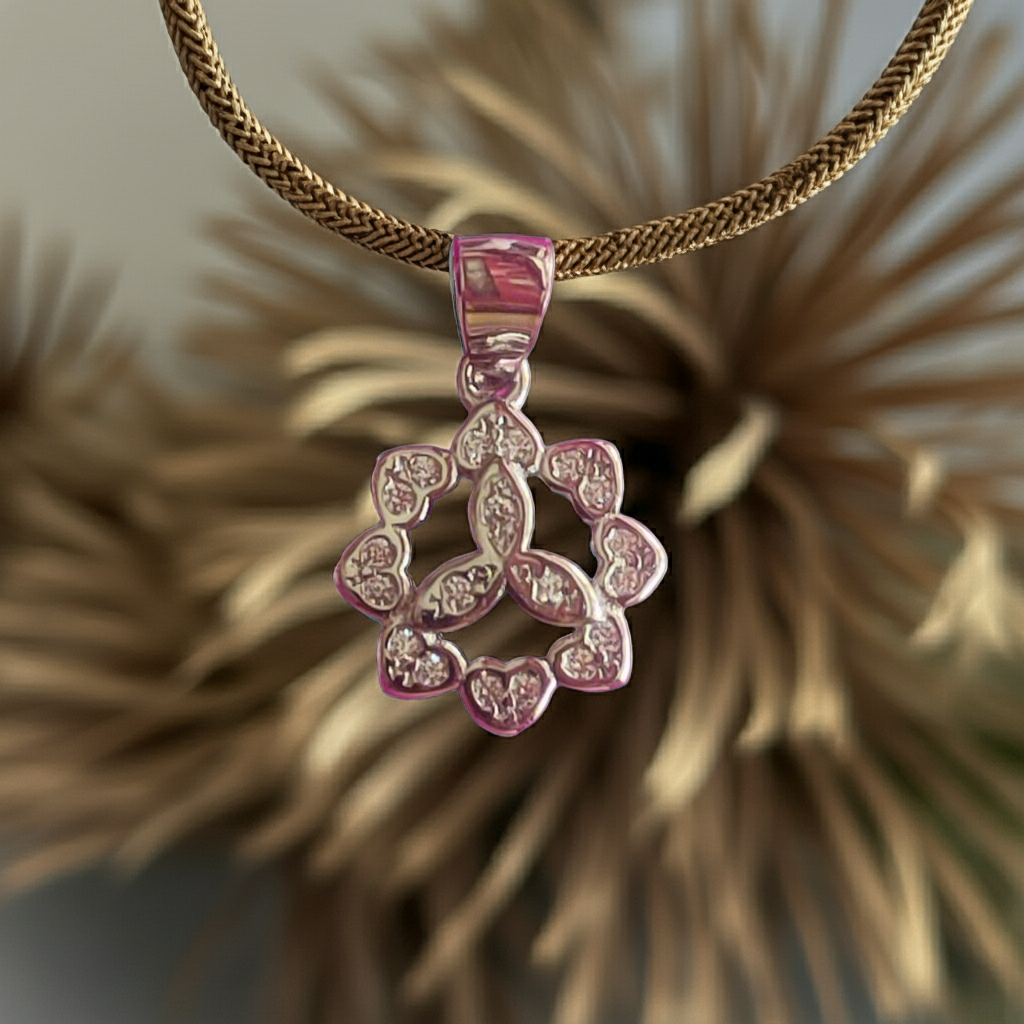 92.5 Pure Silver Fansy Pendant with White Stones