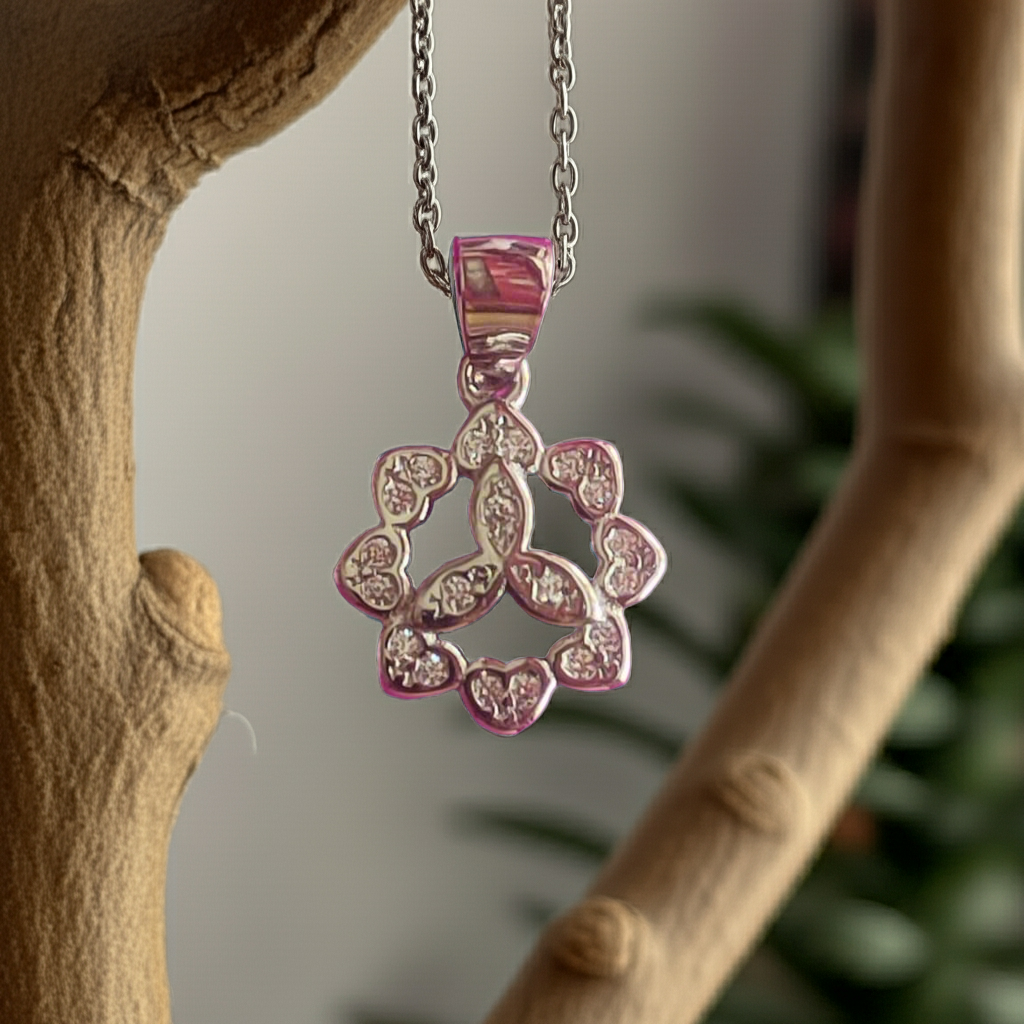 92.5 Pure Silver Fansy Pendant with White Stones