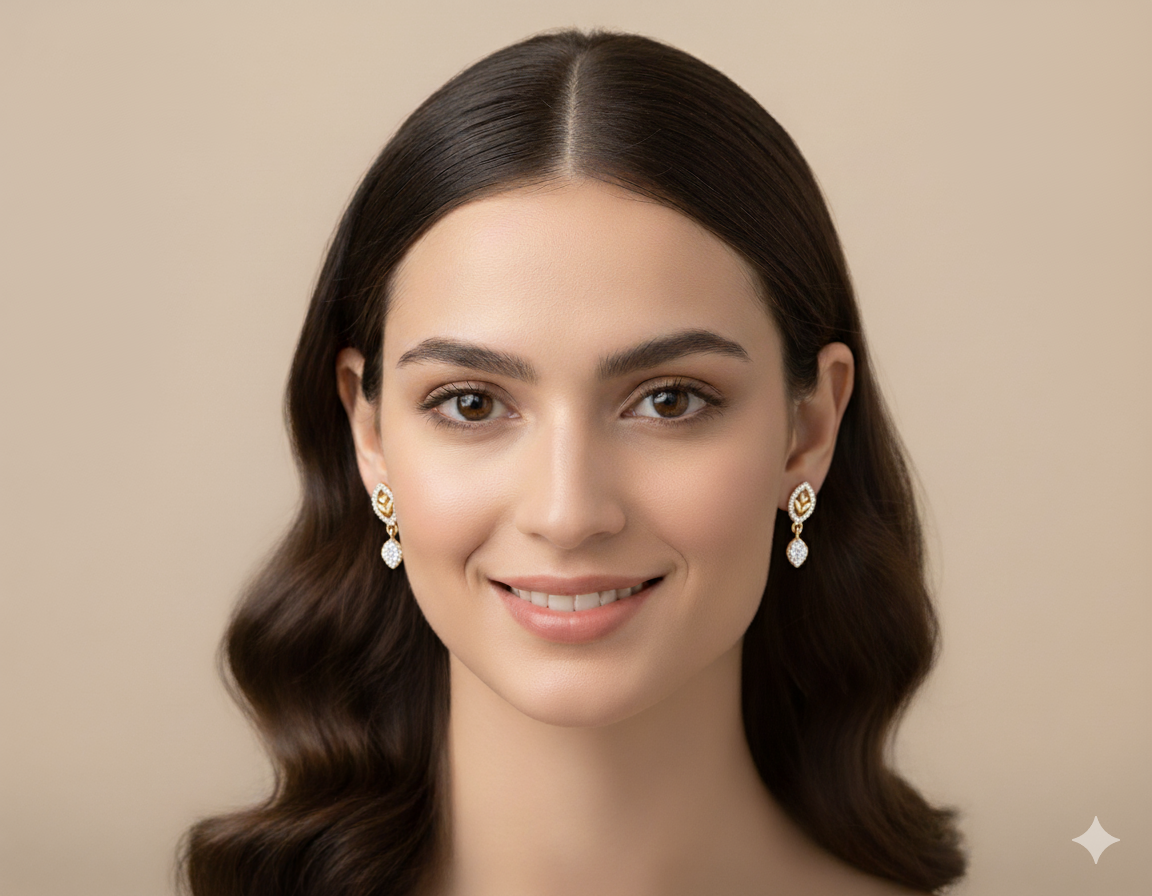 Sparkling Cubic Zirconia Gold-Plated Eye Drop Earrings