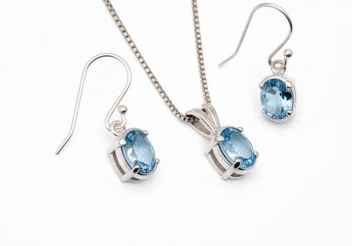 Pure 92.5 Silver Blue topaz set