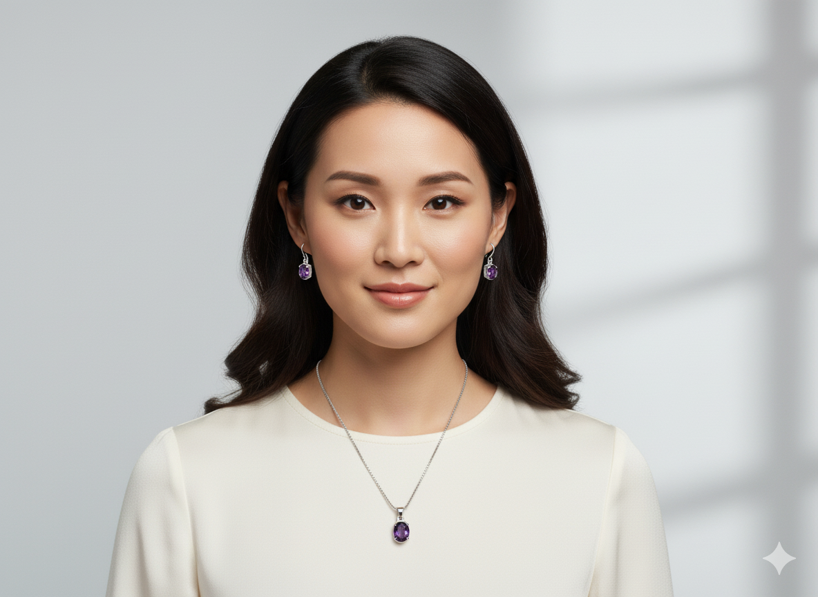 Pure 92.5 Silver Amethyst Set