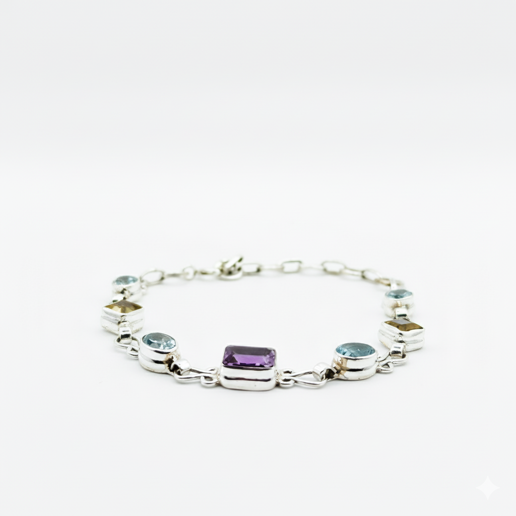 Pure 92.5 Silver Multi cut stone bracelet