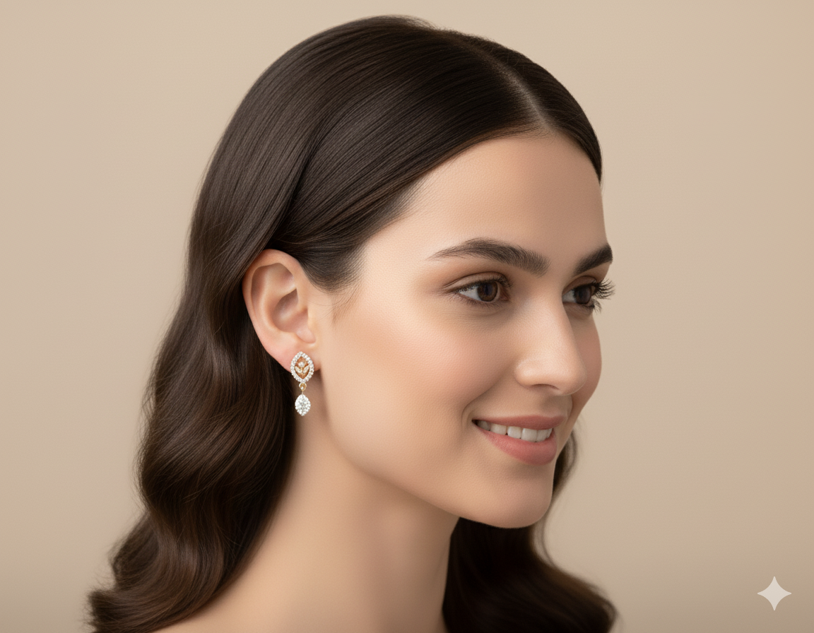 Sparkling Cubic Zirconia Gold-Plated Eye Drop Earrings