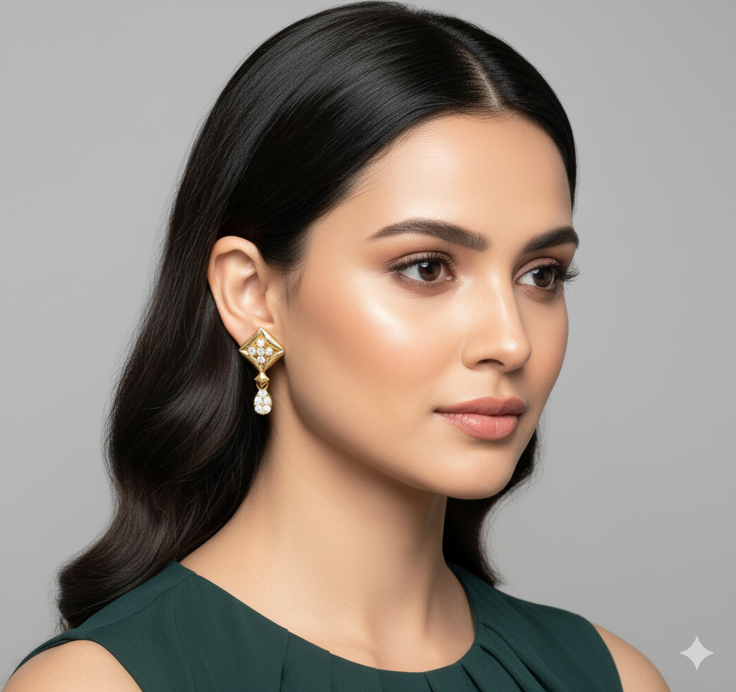 Elegant Gold Plated Diamond Stud Earrings
