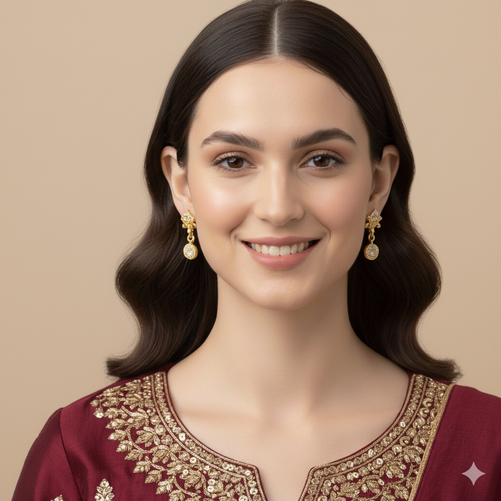 Gold Coated Pure Silver Ear Rings for Girls