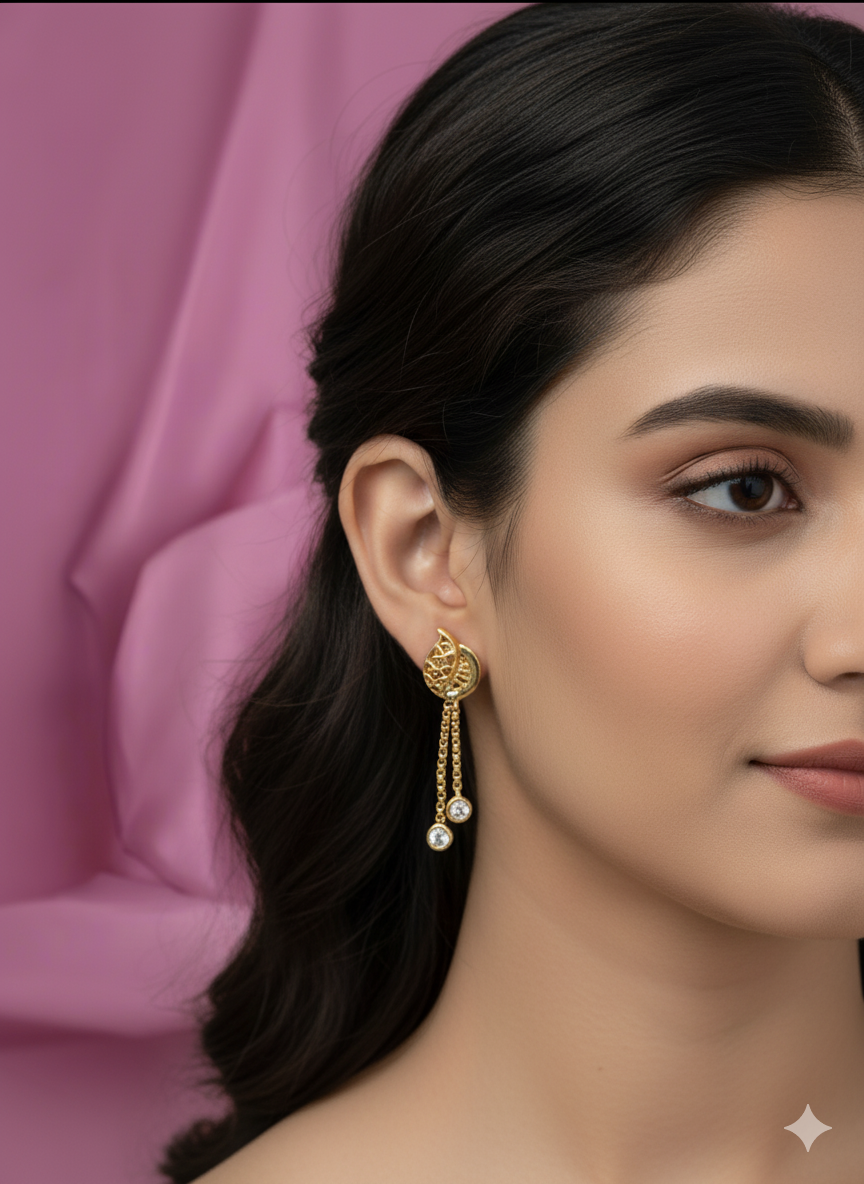 Gold-Tone Dangle Earrings with Cubic Zirconia Stones
