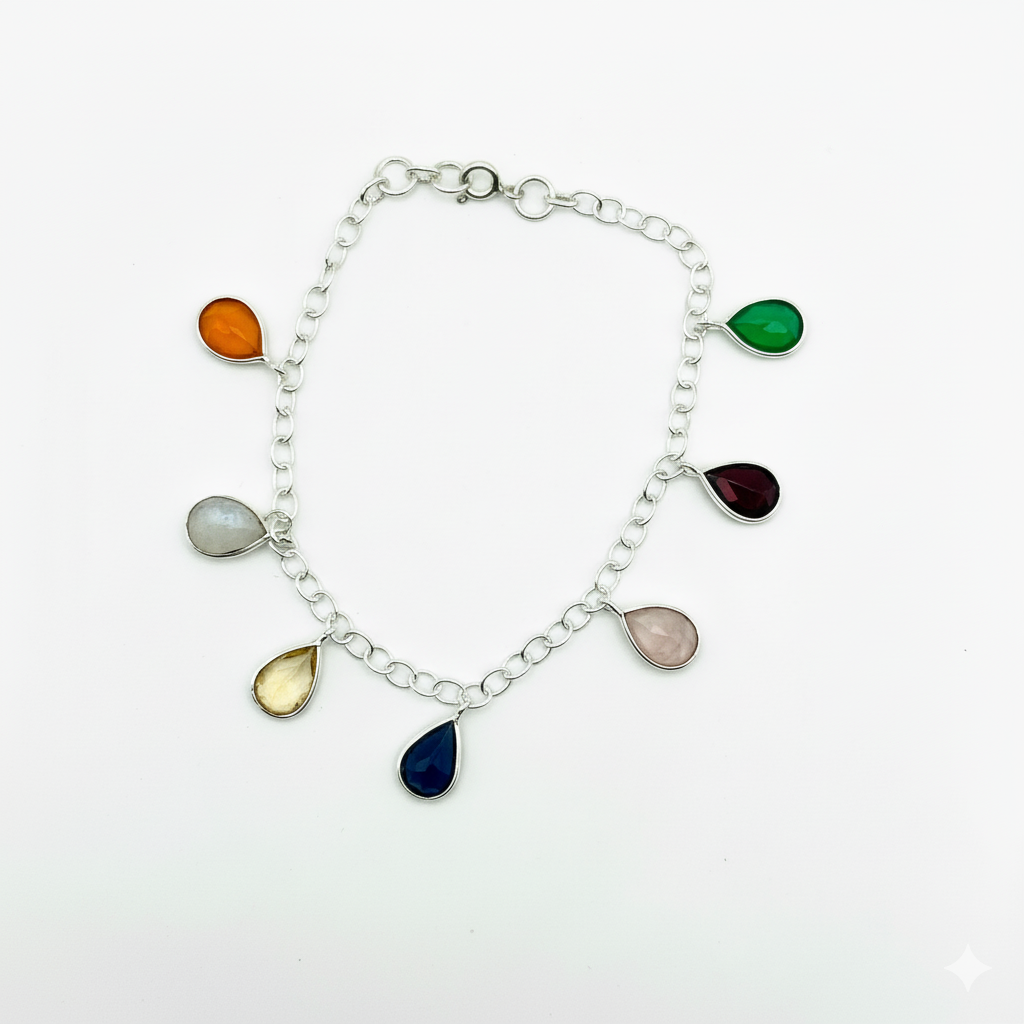 Pure Silver 92.5 Multi stone pear cut bracelet