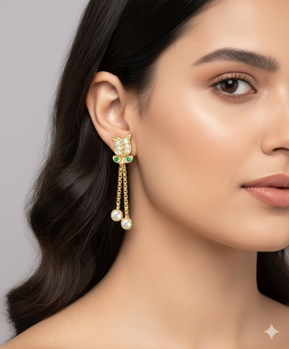 Delicate Gold-Tone Tulip Drop Earrings with Sparkling Accents