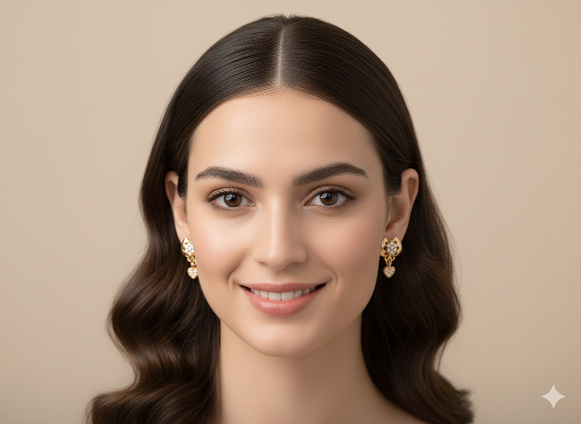 Sparkling Crystal Floral & Heart Drop Earrings