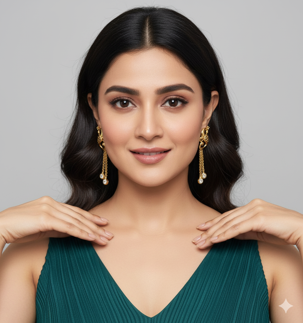 Elegant Gold-Tone Peacock Drop Earrings with Sparkling Accents