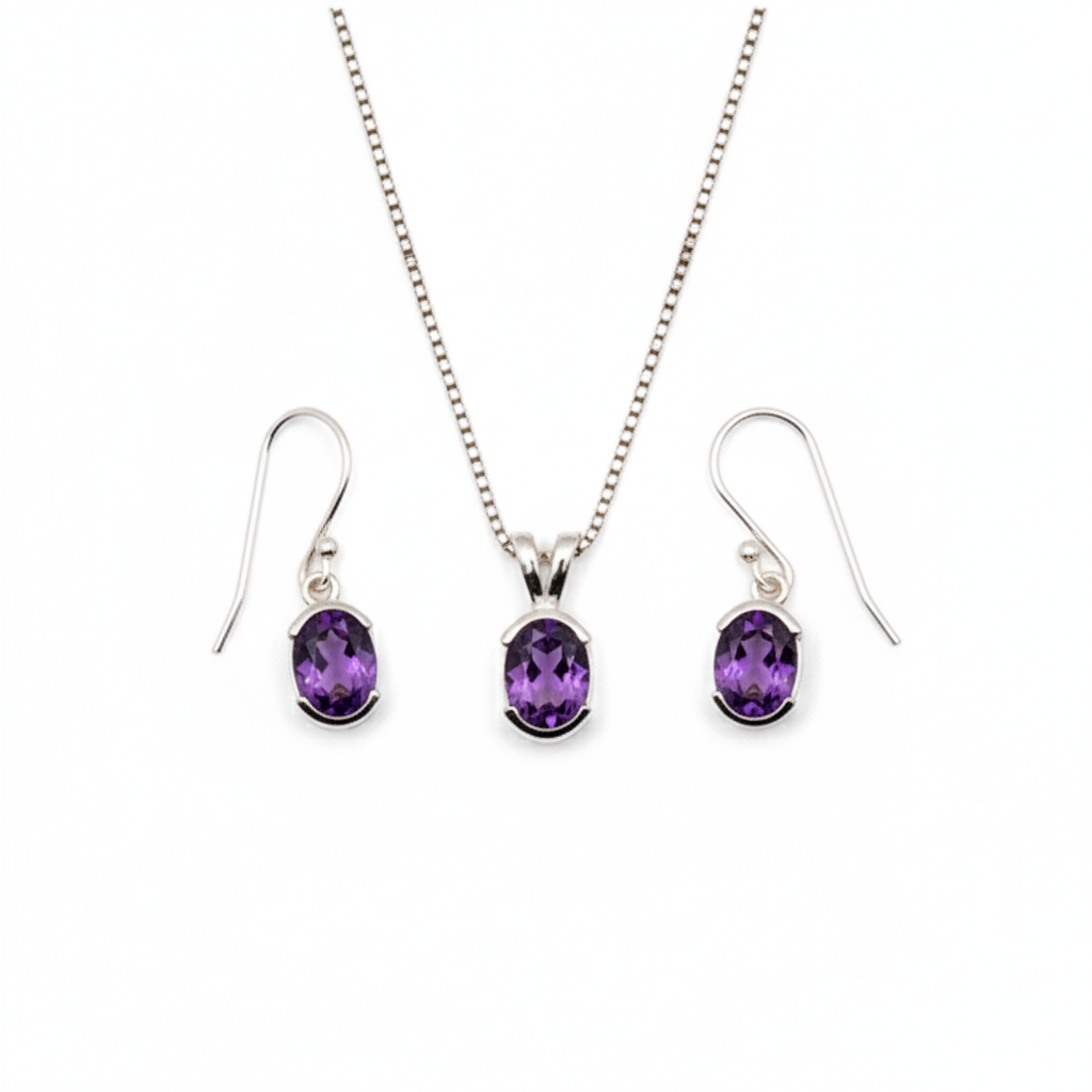 Pure 92.5 Silver Amethyst Set