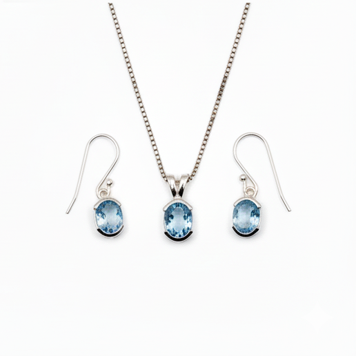 Pure 92.5 Silver Blue topaz set