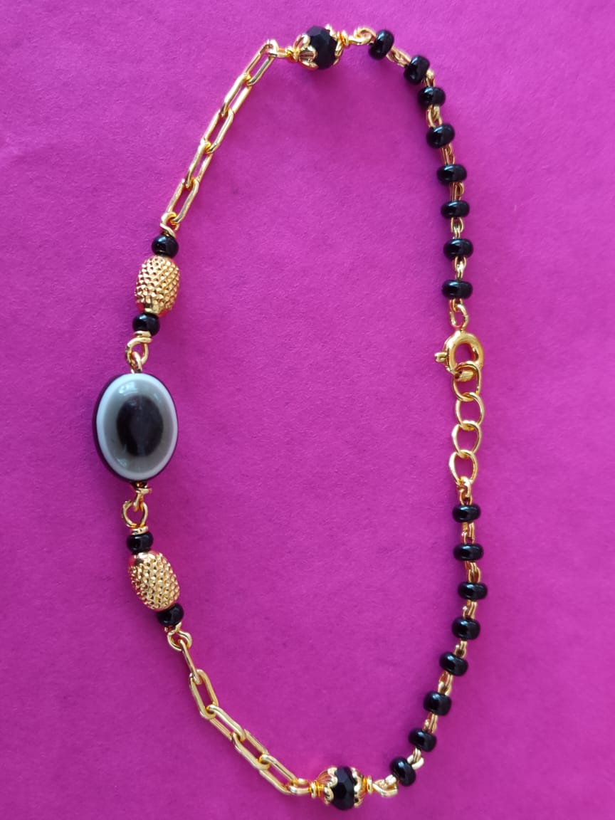 Pure Silver Black Beads Bracelet