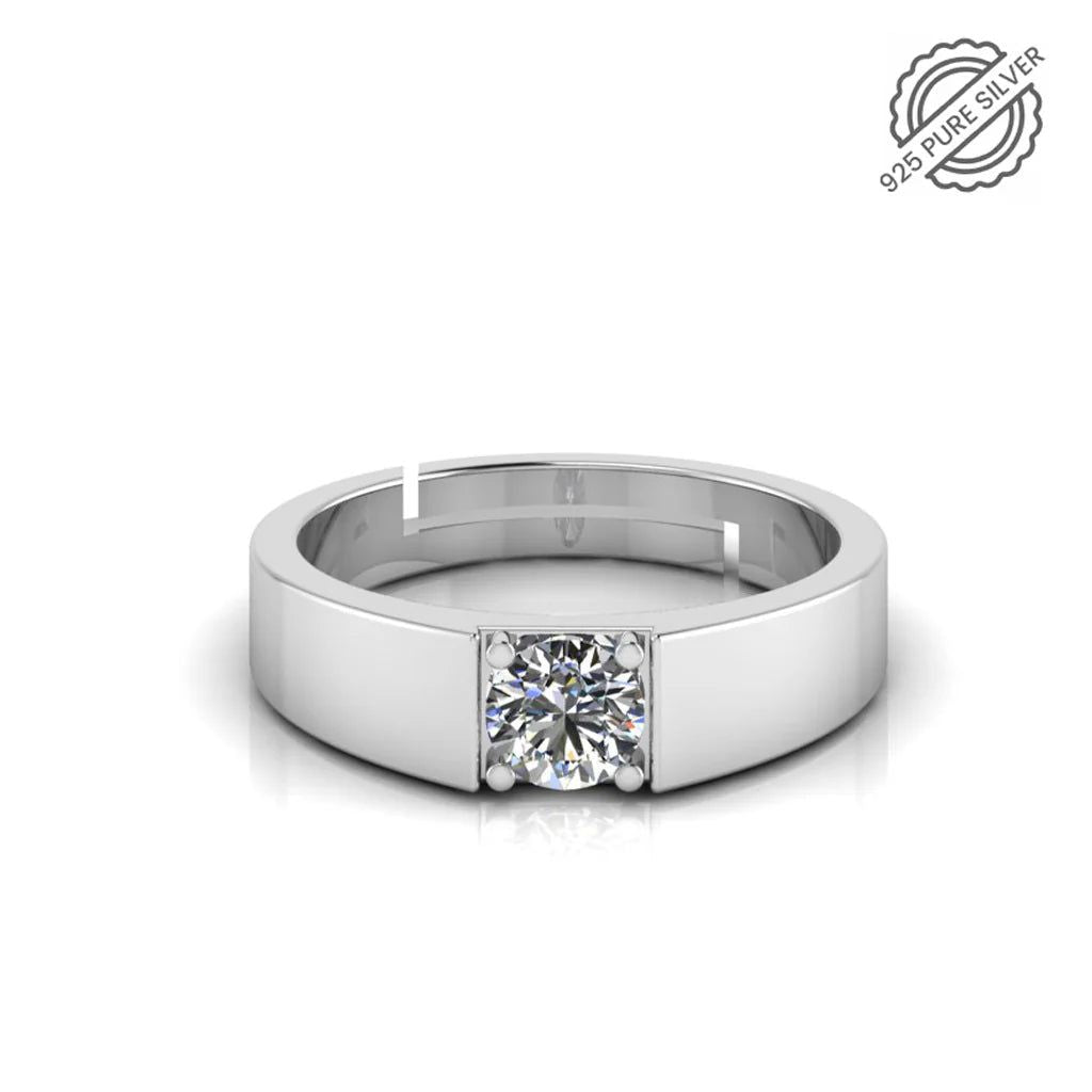 925 Sterling Silver Solitaire Men's Ring with Brilliant CZ Stone – Classic & Elegant Design
